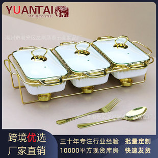 Casserole Three-Compartment Double-Handle Ceramic Baking Dish Tableware Heating Soup Pot Dry Pot 3Pcs Chafing Dish