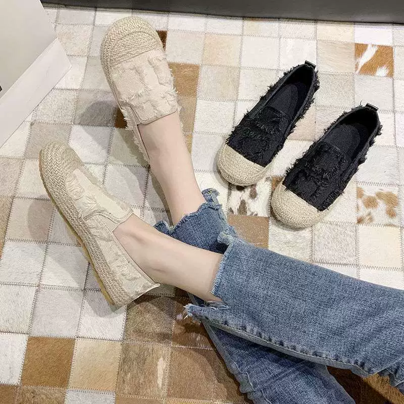 Твидовые рыбацкие туфли для женщин 2025 весна-осень новые универсальные повседневные дышащие слипоны балетки ленивые туфли