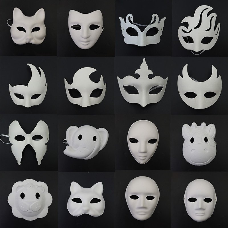 Máscara de cara de gato de fiesta en blanco para hombres y mujeres, pintura de bricolaje, máscara de pulpa, accesorios hechos a mano para niños, máscara de cara completa de graffiti