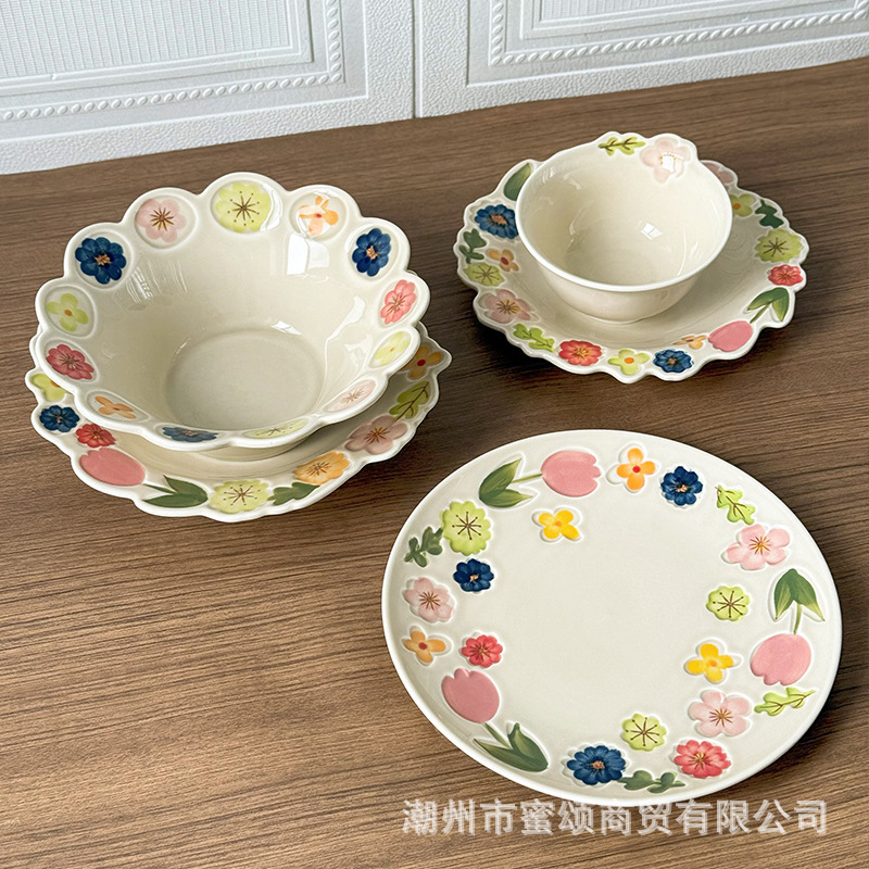 High-End Niche, Particularly Beautiful Rice Bowls, Ceramic Tableware, Noodle Bowls, Girls' High-Looking Bowls and Plates, Fruit Salad Bowls