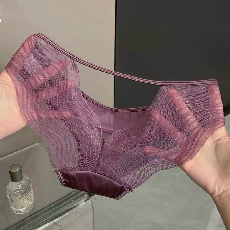 「HS」Charming Purple Allure* Sexy Full Lace High-Slit French Panties for Women 2026 New Triangle Briefs