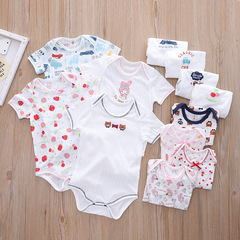 分銷代發透氣針織套頭肩扣信封領背心爬服短袖爬服三角哈衣連體衣