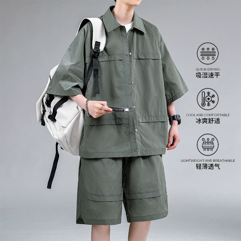 Летний костюм мужской с короткими рукавами и шортами, модный мужской комплект из двух предметов в стиле спортивного поло