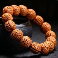 天然桃木桃核文玩手串桃核脑纹盘玩单圈手把件民族风念珠手链批发