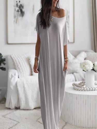 2025 Best-Selling Independent Website: European & American Style Summer New Arrival Women's Solid-Color Short-Sleeve Long Casual Dress