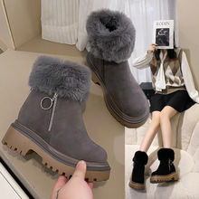 雪地靴女 內增高短靴 加絨馬丁靴厚底 2022冬季新款兔毛休閑棉靴