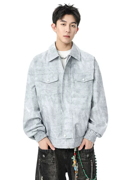 American Retro Lapel Jacket for Men, Spring and Autumn 2026 New Style, Trendy Brand Tie-Dye Workwear, Cool and Stylish Outerwear for Teenagers