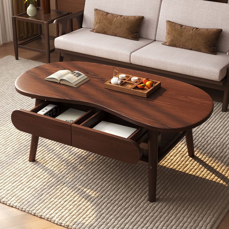 Mesa de centro de madera maciza pura, sala de estar, hogar, apartamento pequeño, nuevo estilo de doble capa con cajones, lujo ligero, mesa de té pequeña minimalista, mesa de té