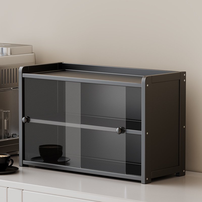 Desktop Cup Holder Storage Rack with Sliding Door Dust-Proof Storage Cabinet Dining Table Countertop Coffee Mug Display Rack