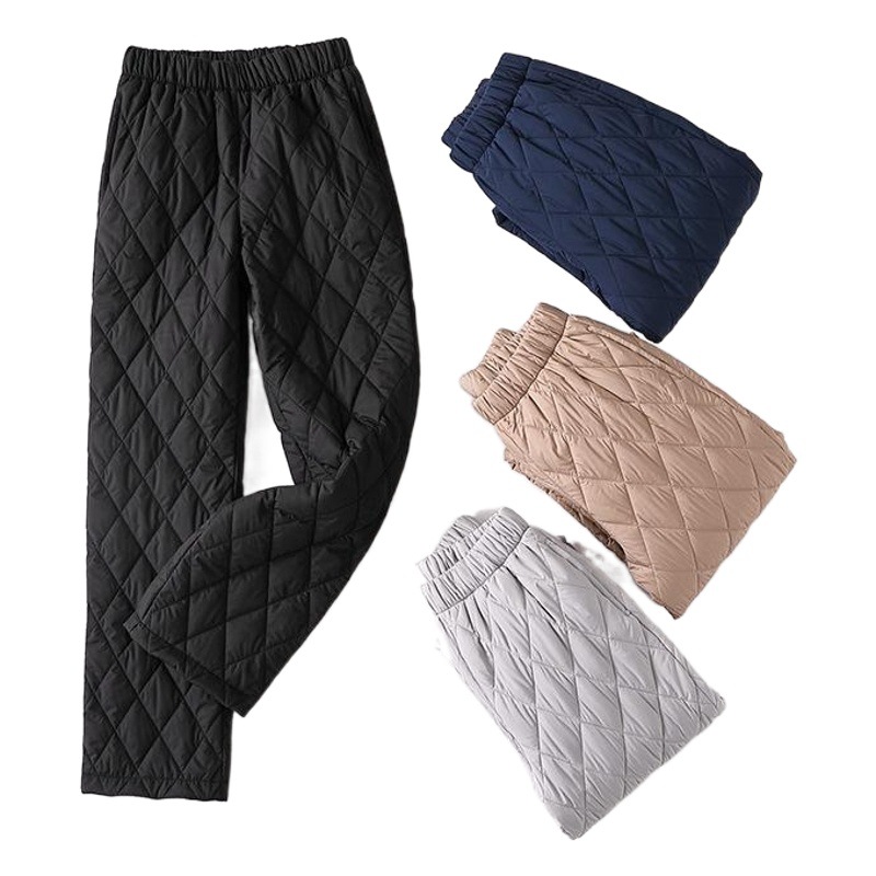 Pantalones de algodón de pierna ancha para mujer Otoño e Invierno engrosados pantalones cálidos de mediana edad y ancianos adelgazantes más tamaño pantalones de algodón exteriores rectos Casuales image 1
