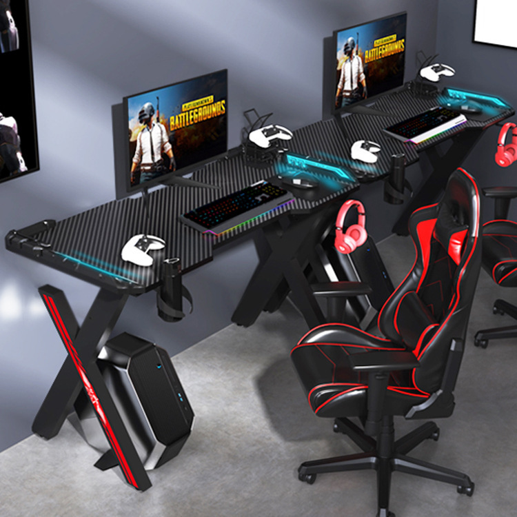 Manufacturer Wholesale X-Type Rgb Gaming Desk Desktop Gaming Computer Desk Carbon Fiber Desk Home Hotel Desk Technology Sense