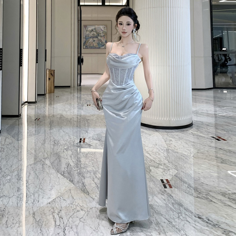Southeast Asian Cross-Border Foreign Trade Women's Clothing Lace Patchwork Irregular Evening Dress Socialite Tight-Fitting Bodycon Strap Dress