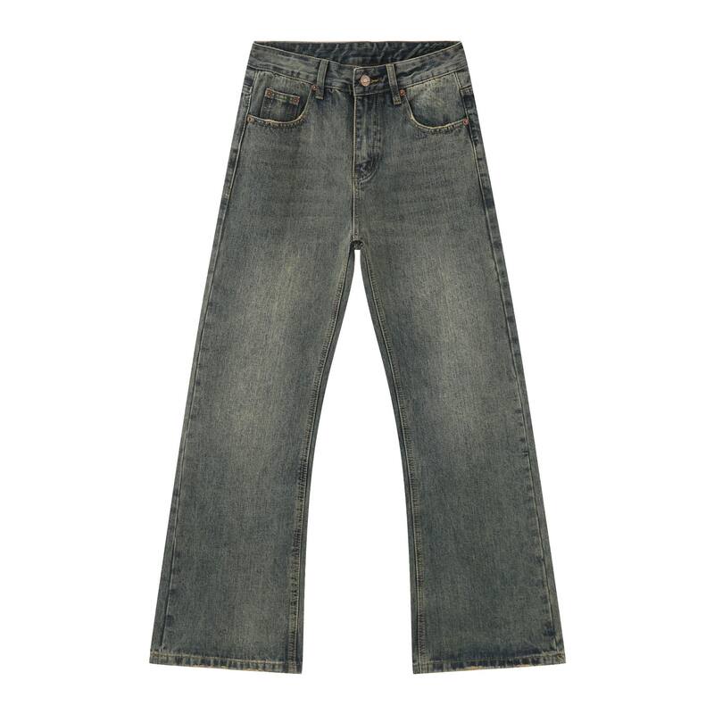 Quần jean nam ống hơi loe dáng rộng phong cách cleanfit xử lý rách nhẹ — màu xanh