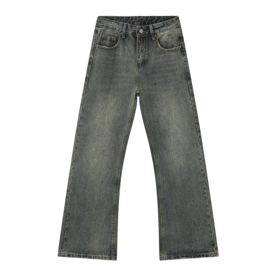 Quần jean nam ống hơi loe dáng rộng phong cách cleanfit xử lý rách nhẹ — màu xanh