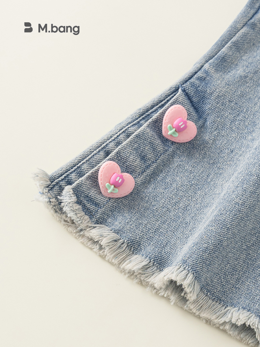 Youbao ropa para niños jeans para niñas primavera para niños nuevo estilo azul claro pies micro-hebilla de amor jeans para niños de moda image 4