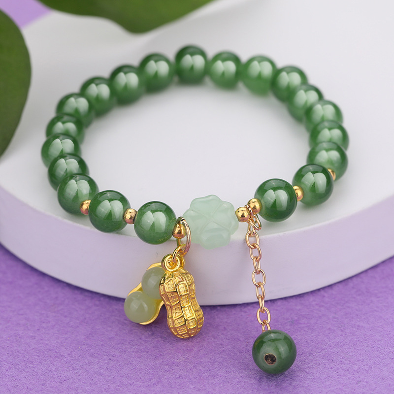 S048-Pulsera de cuentas de jade Donglin de maní verde#tamaño 355