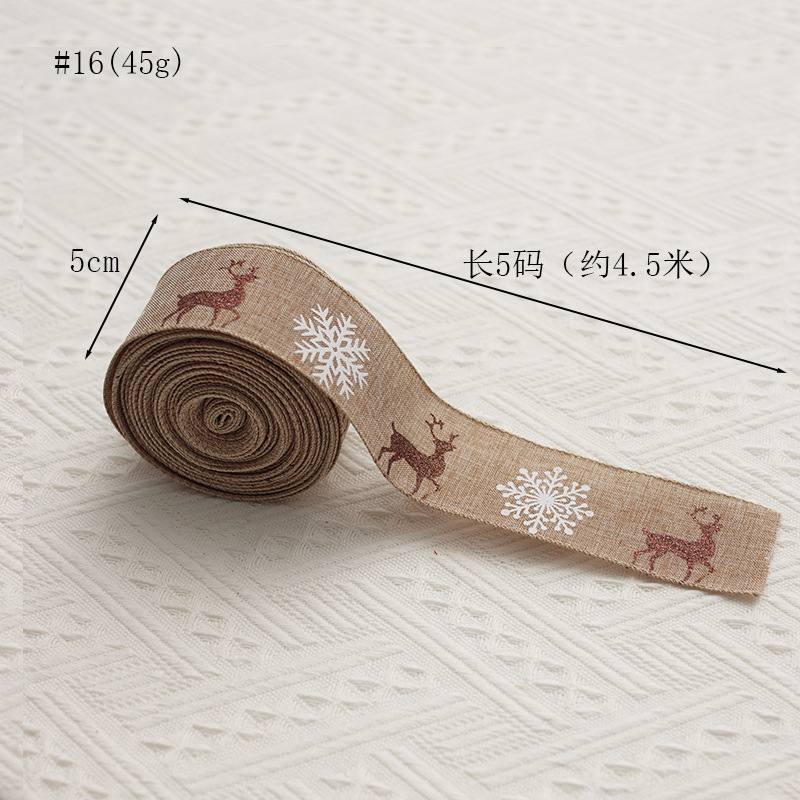 Buscando madera colgante de árbol de Navidad cinta DIY arco material decoración 5cm cinta de Navidad impresión lino