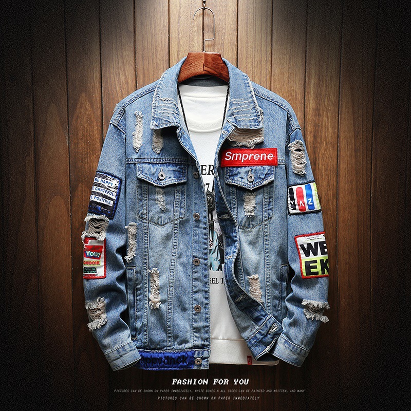 Demi-season denim casual trend Japanese jacket for students