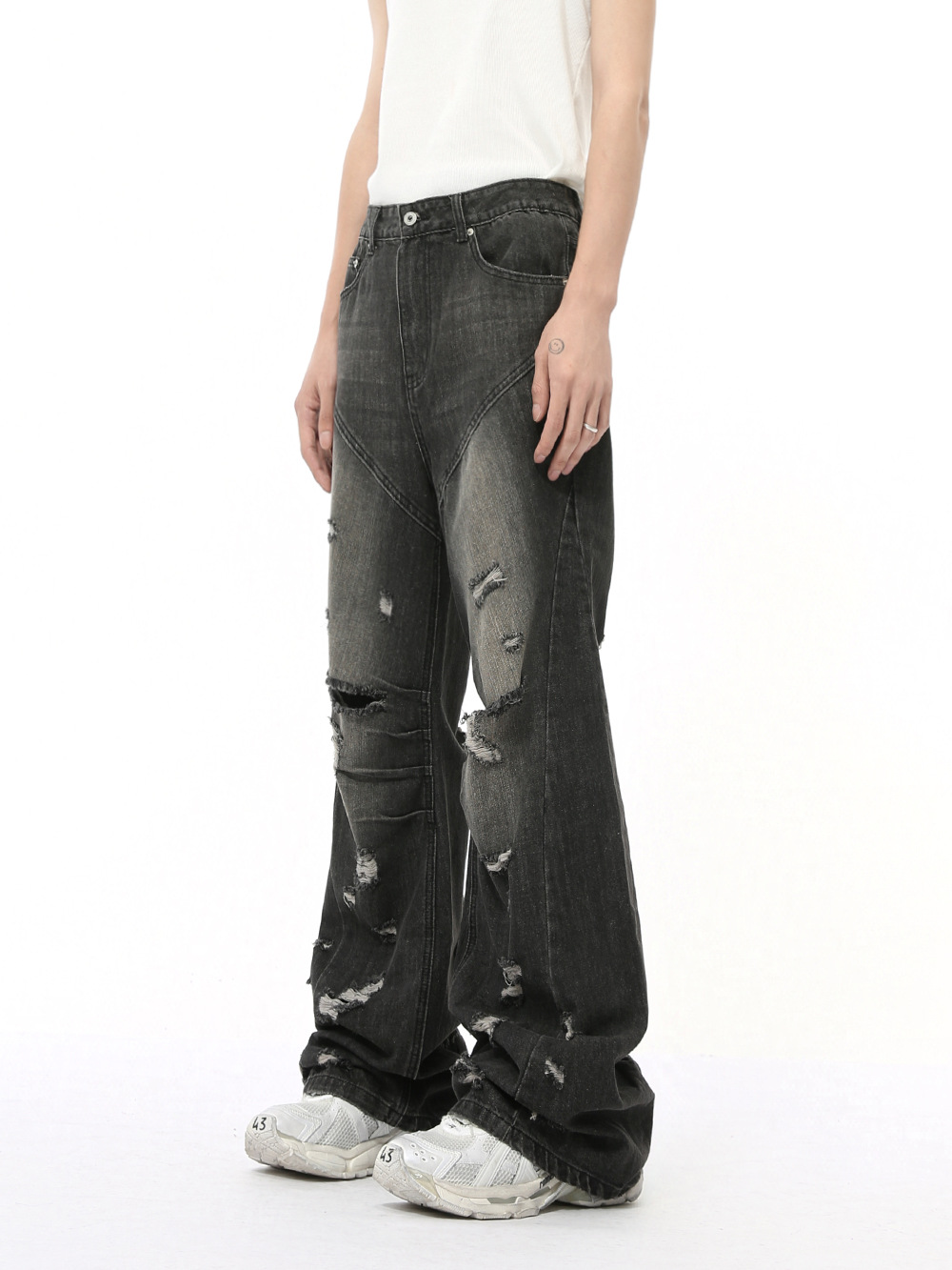 MTLCLOTHES Hombres| Otoño nuevo nicho de la calle de residuos de viento agujero diseño retro microlongo jeans