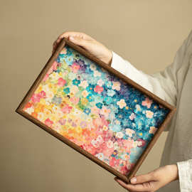 原创油画风一路繁花茶盘茶托盘四方托盘壶承干泡盘精致茶空间摆件