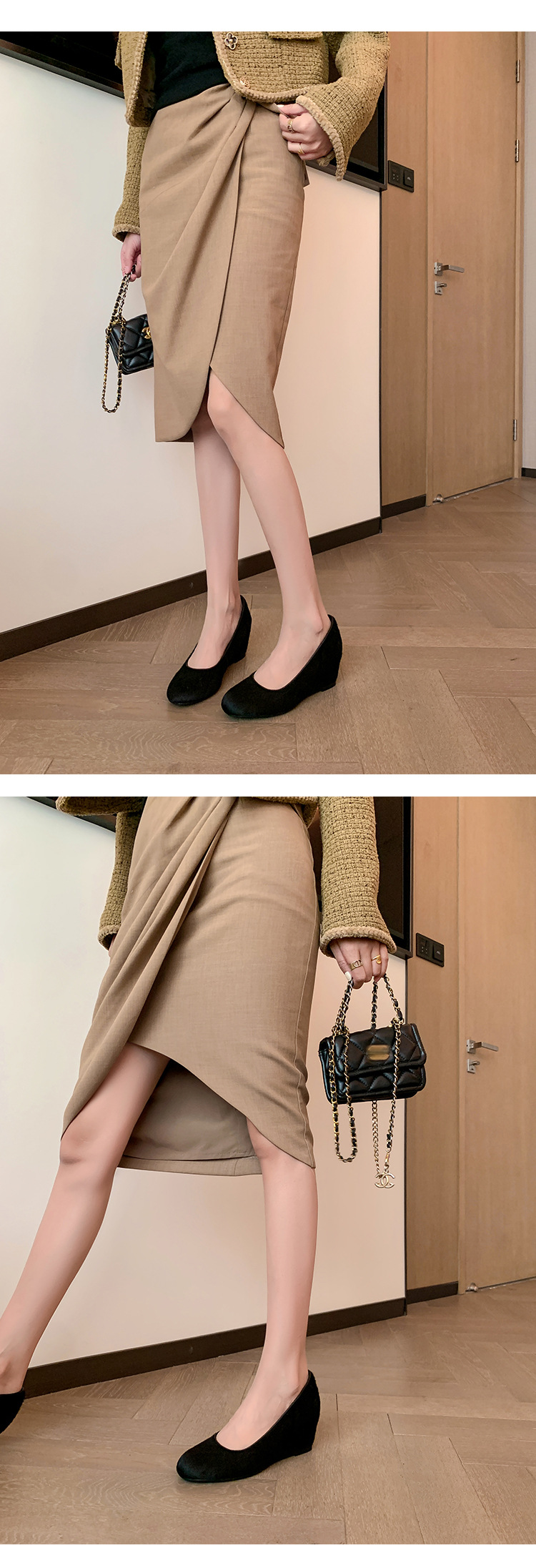 Giày cao gót nữ đế xuồng platform da bò họa tiết da báo, mũi tròn, dáng slip-on, gót ước lượng 6-8 cm — màu đen chi tiết 19