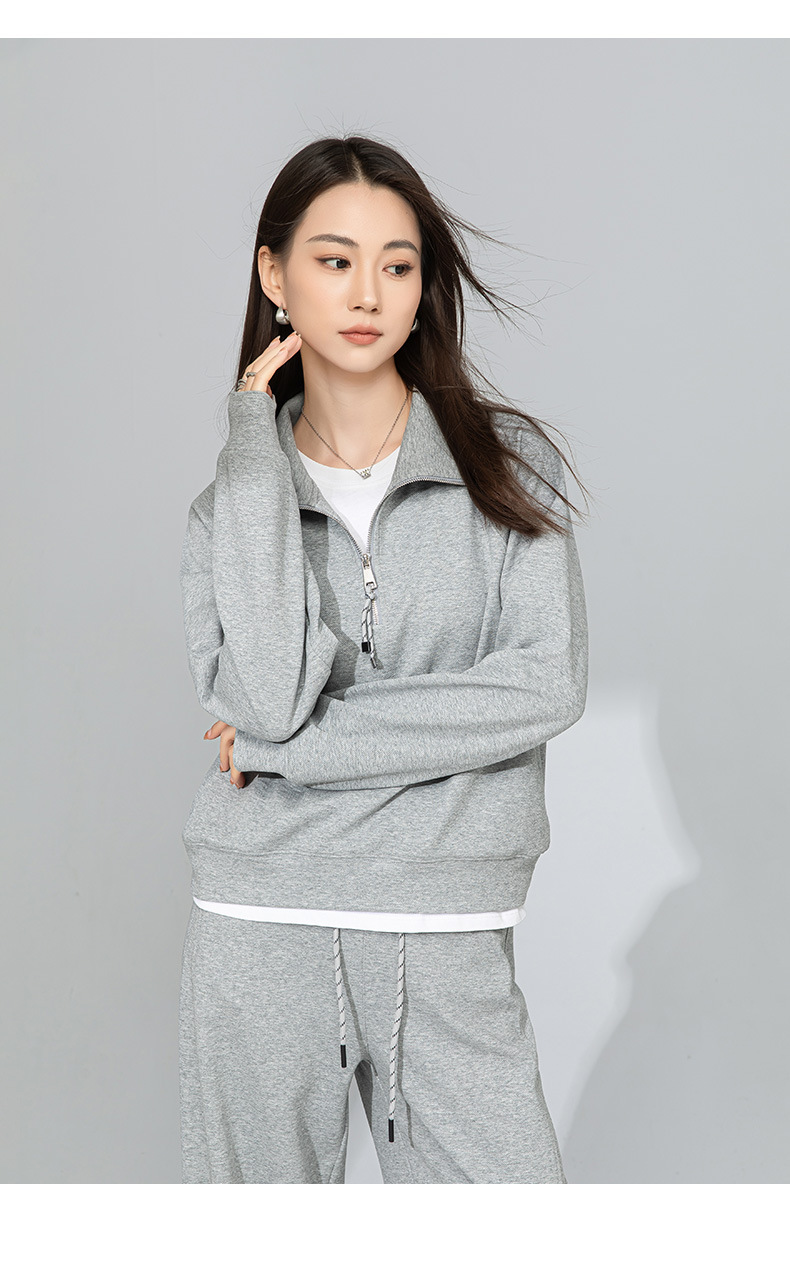 Áo hoodie cổ đứng nửa khóa kéo phong cách lười biếng Xinge — Quần dài màu cà phê 85033 chi tiết 23
