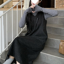 厂家直销针织背心连衣裙女灰色毛呢冬季里大衣内搭背带裙年会
