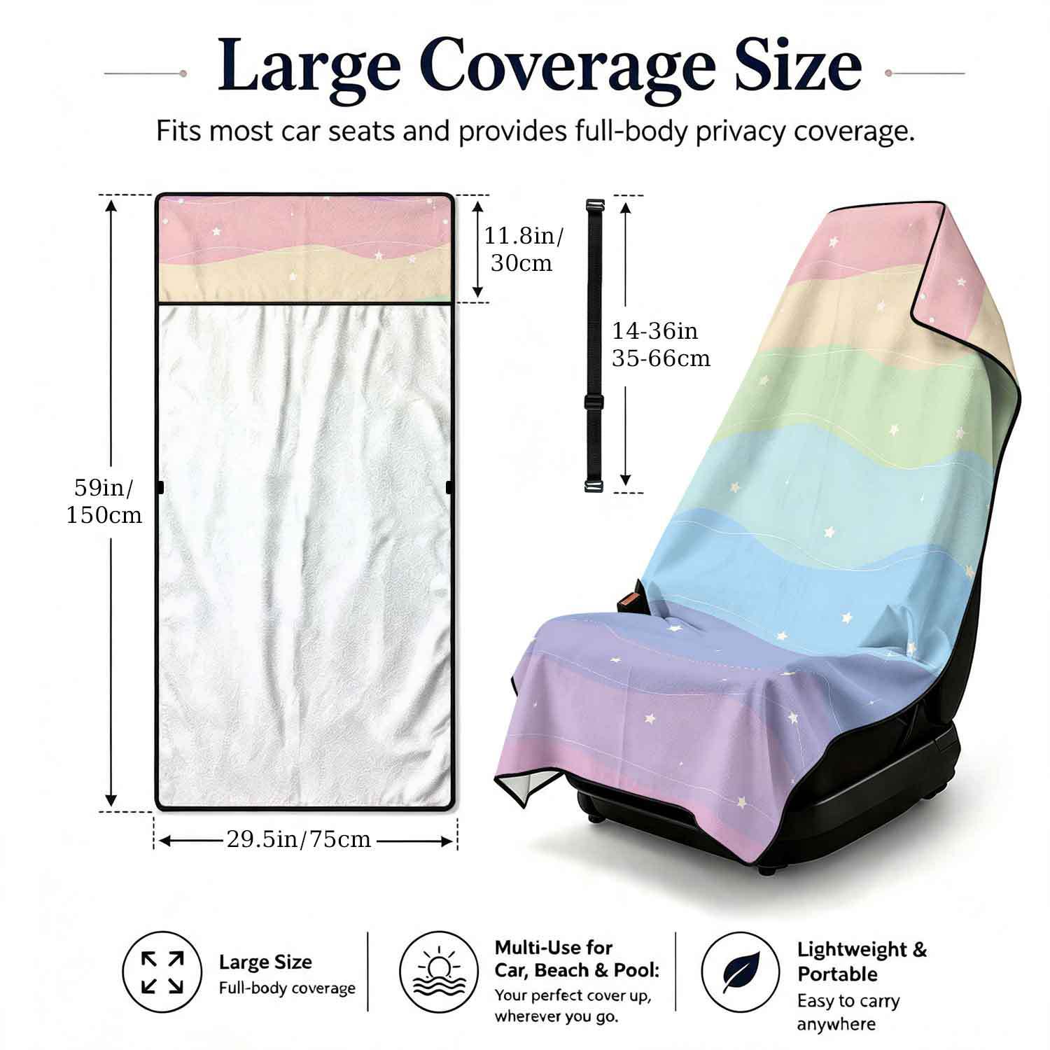 Printed bath towel and car seat cover 2-in-1, ultra-fine fiber outdoor beach and car dual-use universal seat cushion
