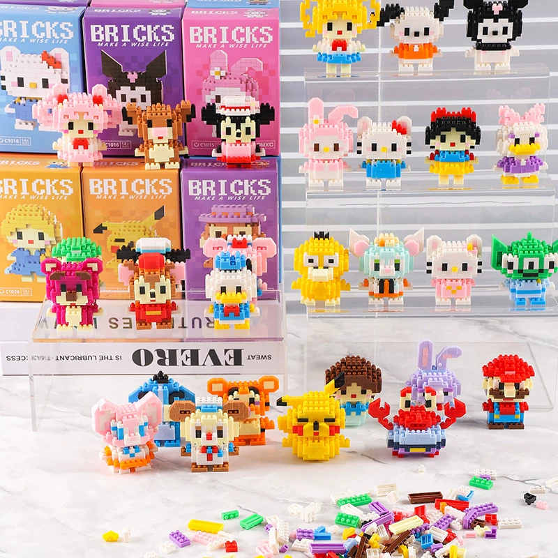 Constructor building toy set, micro-brick collectible figures, assorted character minis