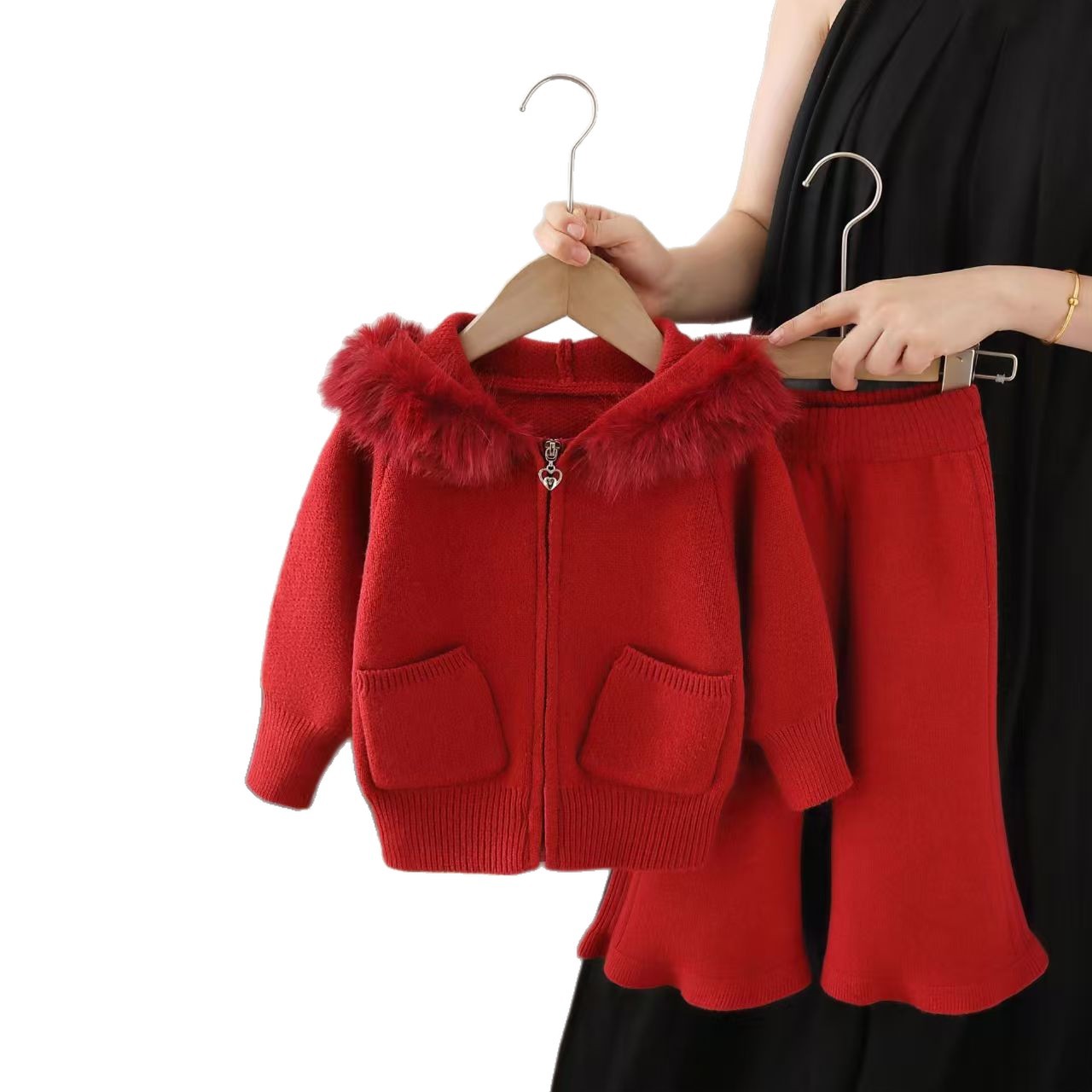Children's sweater, demi-season set, cardigan with hood, solid color T-shirt, loose fit 5