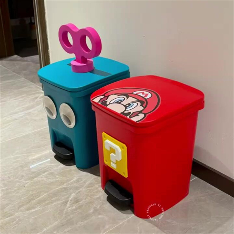 かわいい大きな目のゴミ箱家庭用蓋付き高颜値大容量漫画寝室紙かごトイレごみかご|undefined