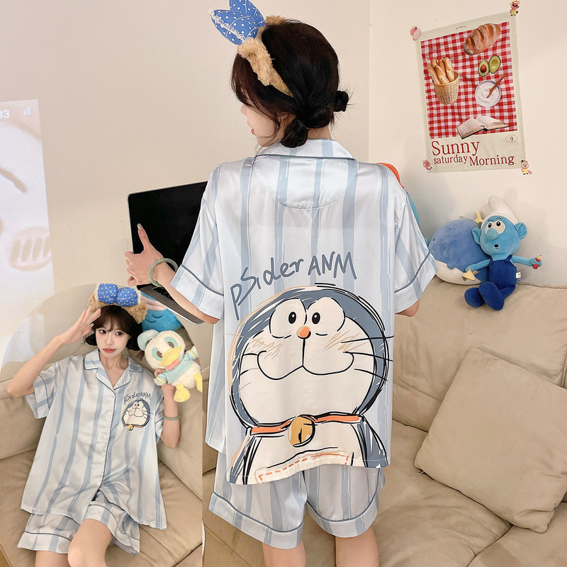 2026 New Style Ice Silk Short-Sleeve Pajamas for Women, Summer High-End Cute Loungewear for Petite Sizes, Plus-Size Set 2026 New Style Ice Silk Short-Sleeve Pajamas for Women, Summer High-End Cute Loungewear for Petite Sizes, Plus-Size Set