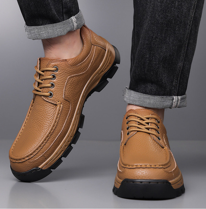 Giày da nam da bò thật mũi tròn đế dày đa năng thoáng khí — q6303 kaki, q6303 màu nâu, q6303 đen chi tiết 16