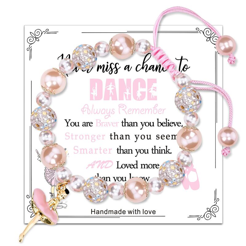 Women's Ballet Bracelet Alloy Oil-Drip Dancer Diamond-Encrusted Shambala Bead Bracelet Pink Pearl Ballet Girl Bracelet