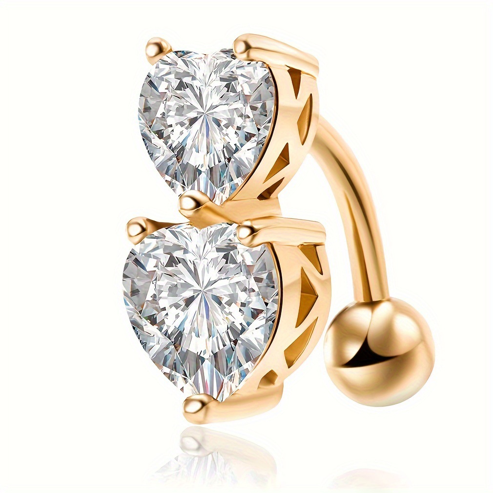 Piercing mit Kreuzrandung, Doppelherz-Zirkonring, Herzförmiger Doppel-Nabelpiercing aus Kristall_voghion.com