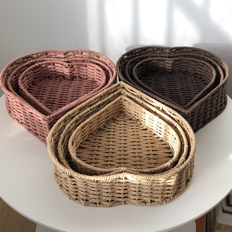 Cesta de almacenamiento de escritorio en forma de corazón de mimbre de paja cesta de almacenamiento de juguetes para niños cocina cesta de aperitivos caja de almacenamiento Almacenamiento de cosméticos