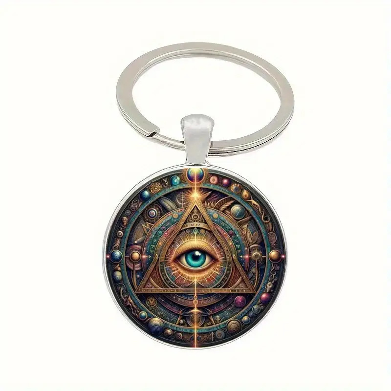 Cross-Border New Product Evil Eye Time Gemstone Keychain Pendant Metal Key Ring Ring Car Bag Pendant