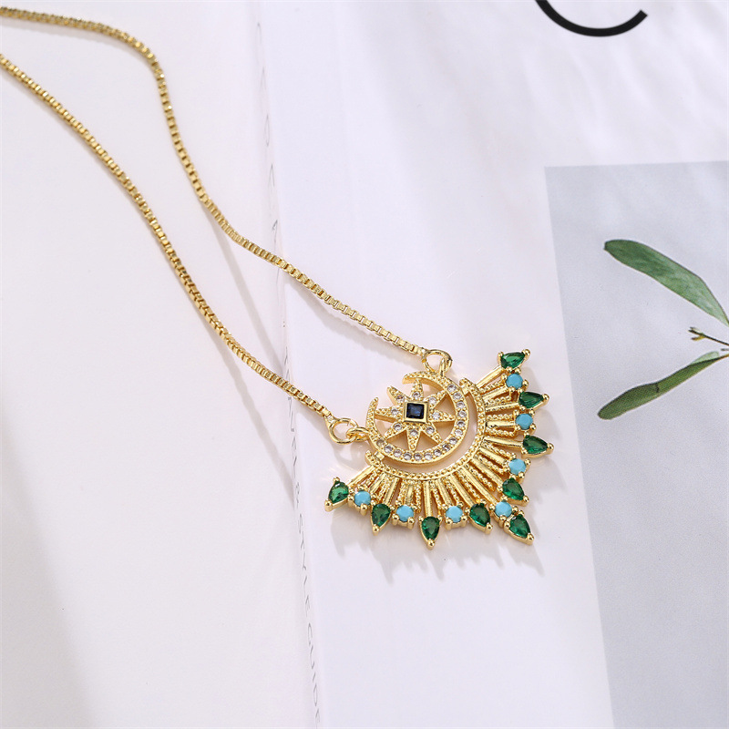 Color Block, Heart Shape Pattern Women's Gender Vintage Style Color Block Heart Shape Copper Plating Inlay Zircon Pendant Necklace
