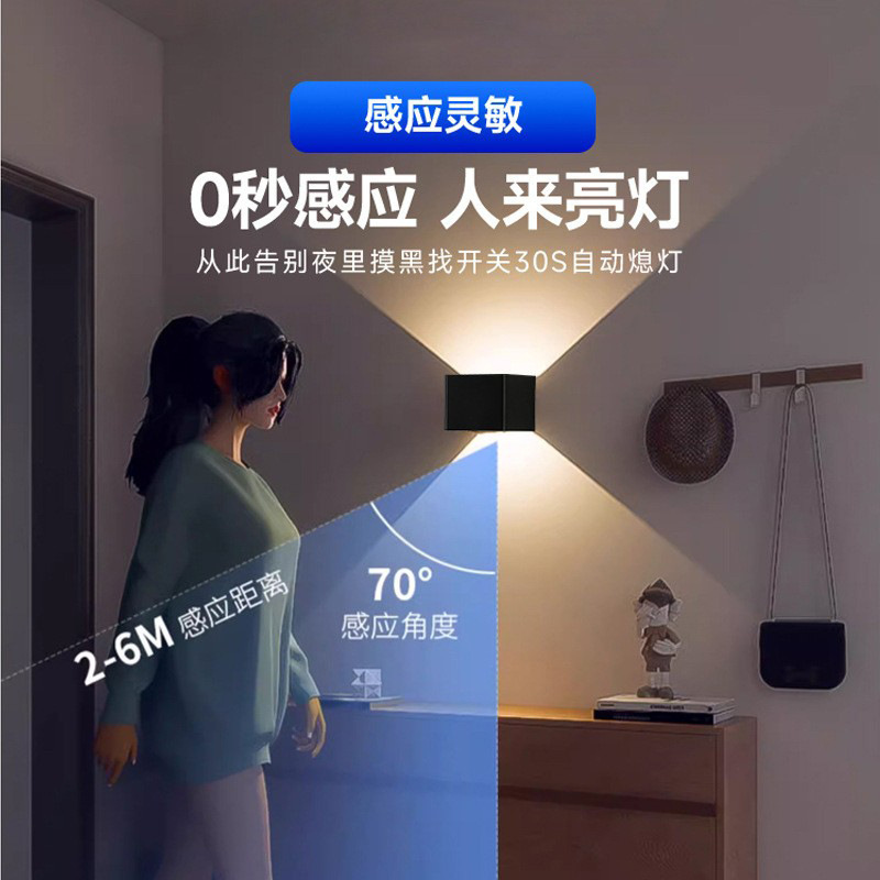 クロスボーダー LED 人体センサーウォールランプパンチフリー配線磁気充電式ウォールランプ寝室のベッドサイドの雰囲気ナイトライト|undefined