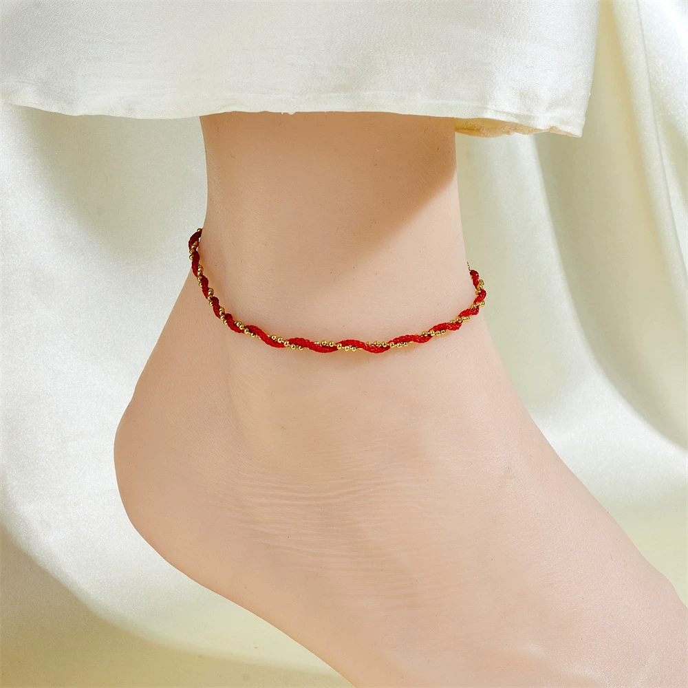 Ankle bracelet, chain, golden fashionable sexy accessory stainless steel, simple and elegant design, light luxury style, internet celebrity, 750 sample gold