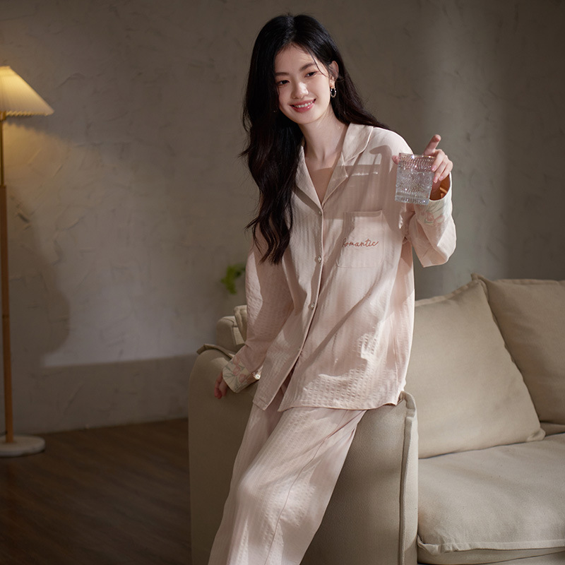 Pajamas for Women Spring and Autumn Pure Cotton Long-Sleeved Sweet and High-End New Suit Tulip Home Clothes