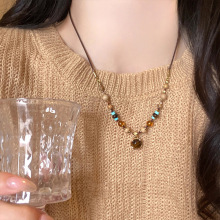 复古美拉德圆环虎眼石串珠项链女轻奢小众高级感毛衣链配饰颈链