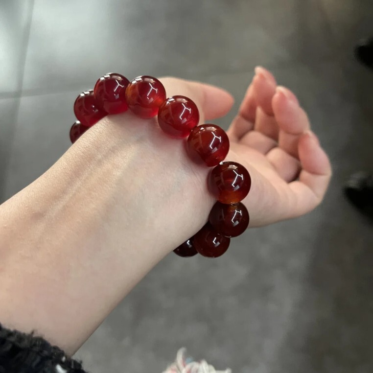 Natural 8A Grade Genuine Red Agate Crystal Bracelet Bracelet for Men and Women, Mother's Birthday Gift Single Bead