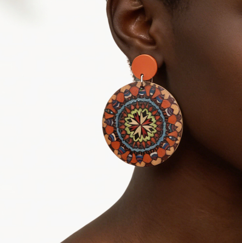 Cross-Border Popular Large Earrings, Foreign Trade Bohemian Style Wooden Jewelry, Africa Original Style Earrings