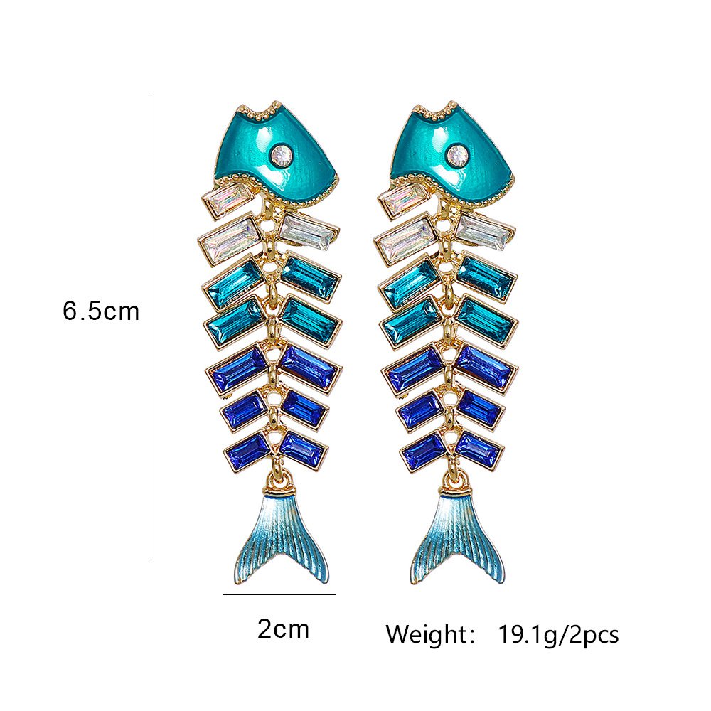 New Creative Personality Exaggerated Fishbone Diamond Earrings Wholesale display picture 1