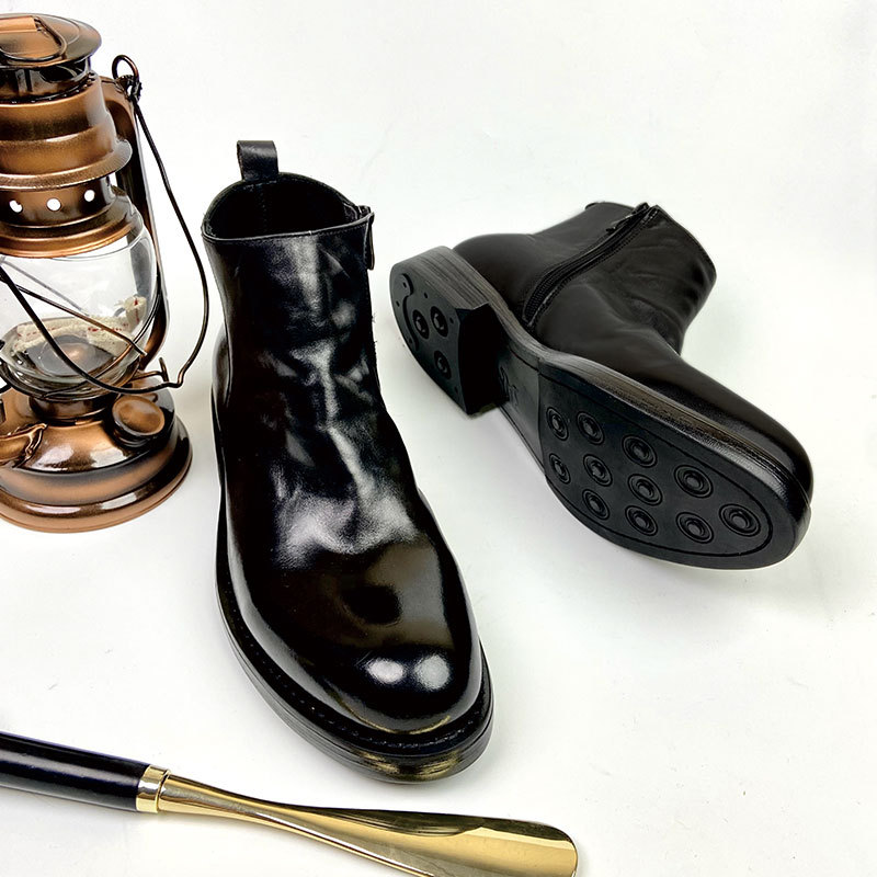 공장 영국 빈티지 세척 말 가죽 부츠 높은 최고 캐주얼 굿 이어 신발 발목 부츠 포인팅 첼시 부츠 남성