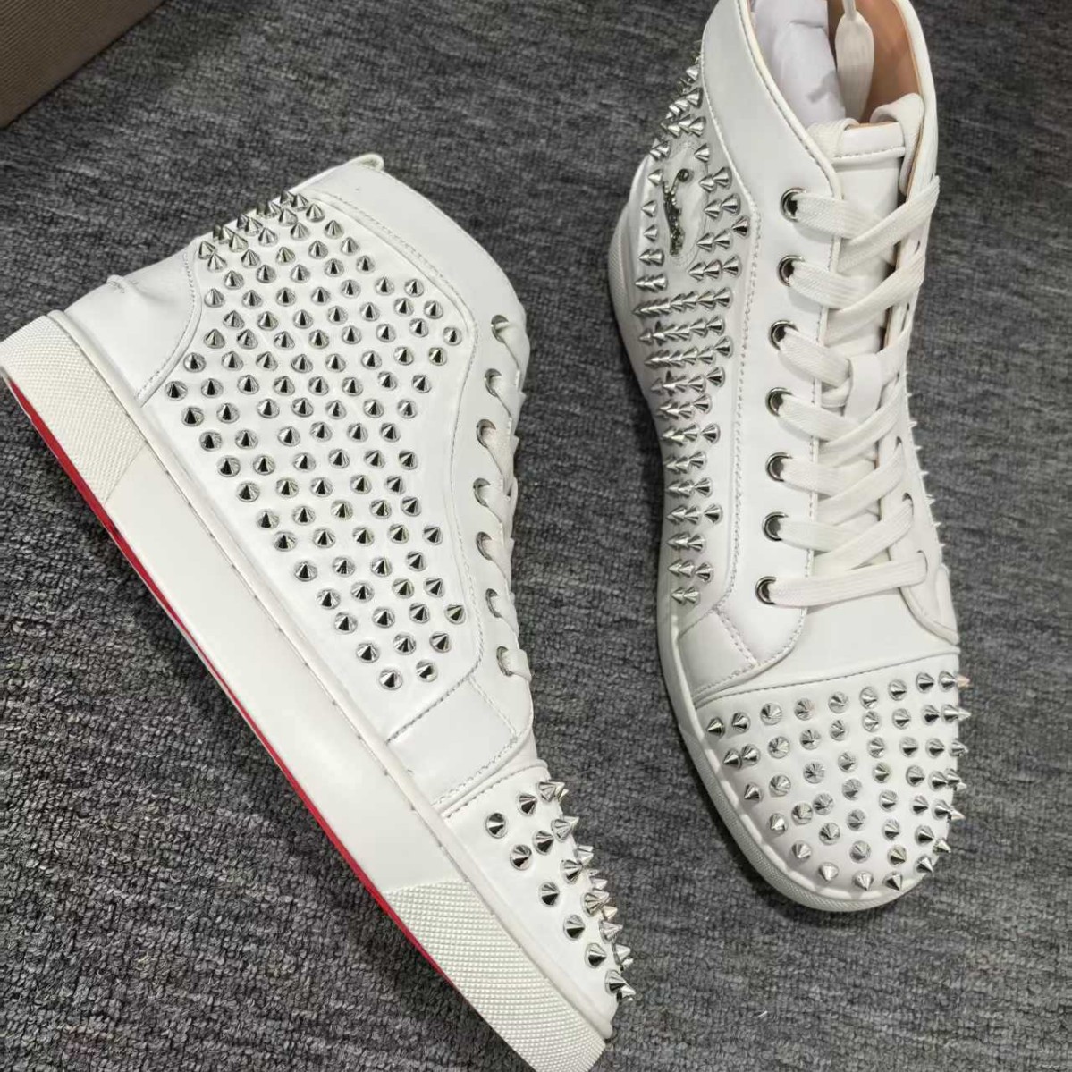 Red Bottom European Casual High-Top Printed Sneakers Men's Shoes Trendy Brand Rivets Black Wear-Resistant Men's Casual Shoes