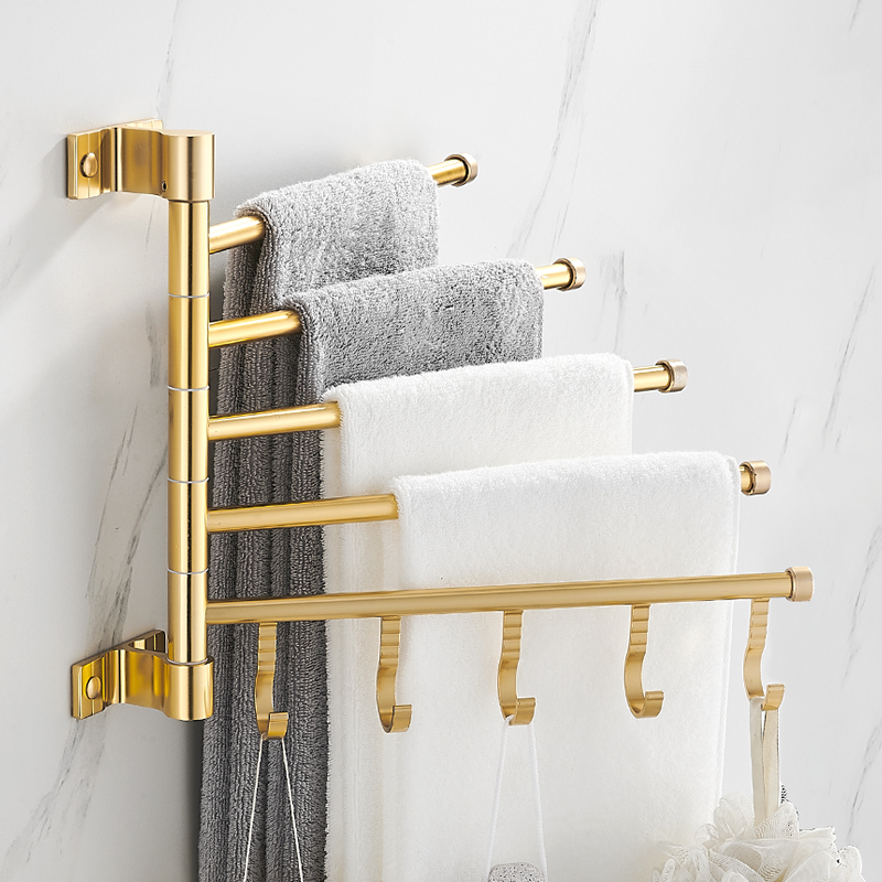 Golden Towel Rack Multi-Pole with Hook Bathroom Rotating Towel Bar Corner Double-Pole Bathroom Storage Rack Without Drilling Golden Towel Rack Multi-Pole with Hook Bathroom Rotating Towel Bar Corner Double-Pole Bathroom Storage Rack Without Drilling