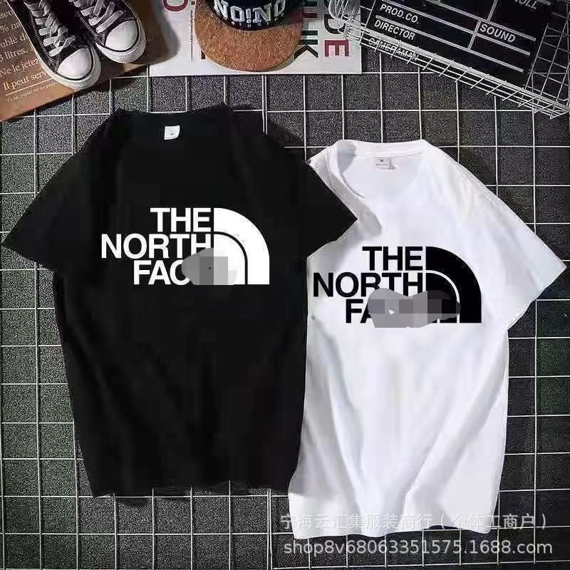 Foreign Trade North Face Style Short-Sleeve Sports Casual Unisex Trendy T-Shirt Loose Couple Style Base Shirt Round Neck Top Pure Cotton