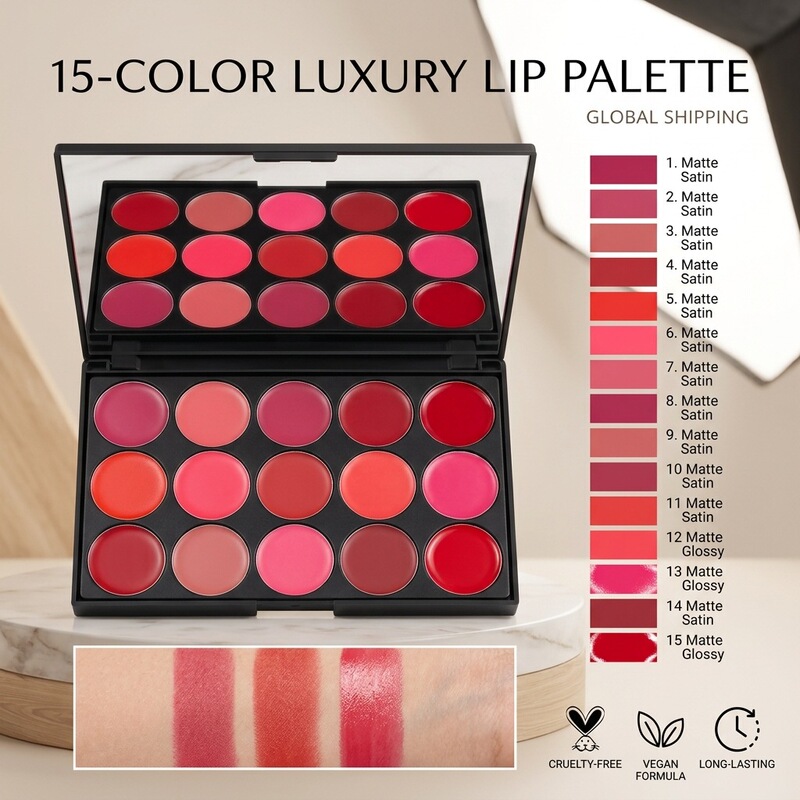 15-Color Lipstick Palette Matte Moisturizing Professional Makeup Cosmetics Daily Makeup Versatile for Beginners 15-Color Lipstick Palette Matte Moisturizing Professional Makeup Cosmetics Daily Makeup Versatile for Beginners